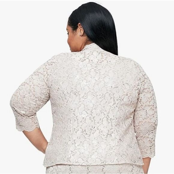 S.L. Fashions Women's Plus Size Sleeveless Tea Length Sequin Lace Jacket - Picture 2 of 8